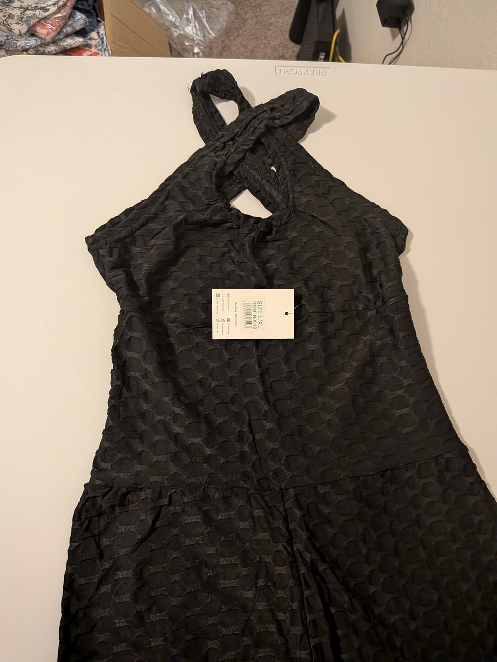 Black Textured Halter Chemise Slip - Brand Unspecified